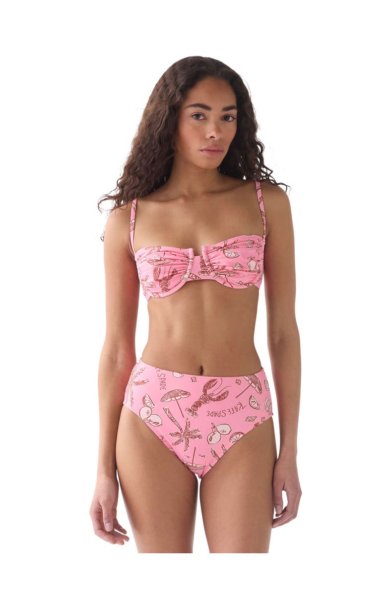 Kate Spade New York Ruched Underwire Bra Swim Top Swimsuit, Main, color, Guava Slice