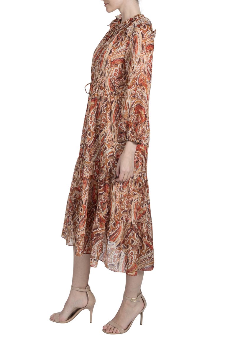 Print Metallic Midi Dress, Alternate, color, SAND MULTI