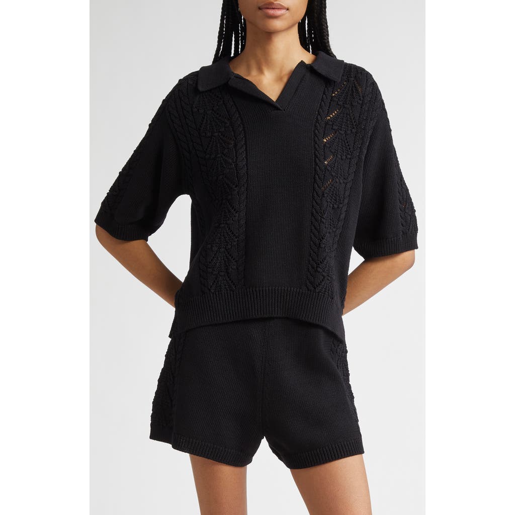 Loulou De Saison Kina Johnny Collar Cotton Sweater In Black