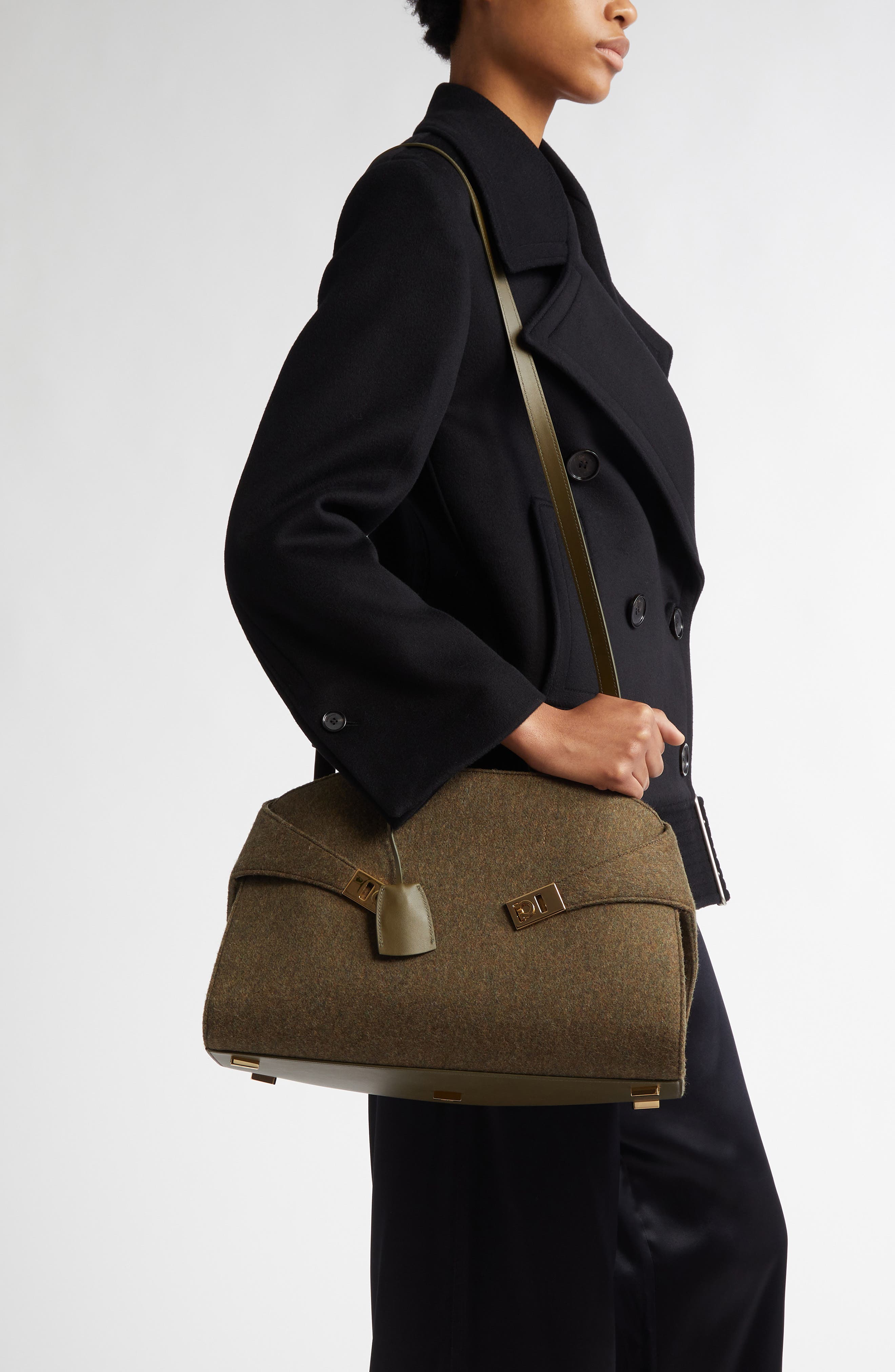 FERRAGAMO Medium Hug Felt Top Handle Bag, Alternate, color, 