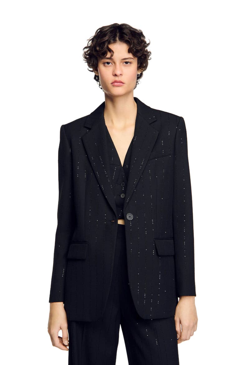 Sequinned suit jacket, Alternate, color, Black