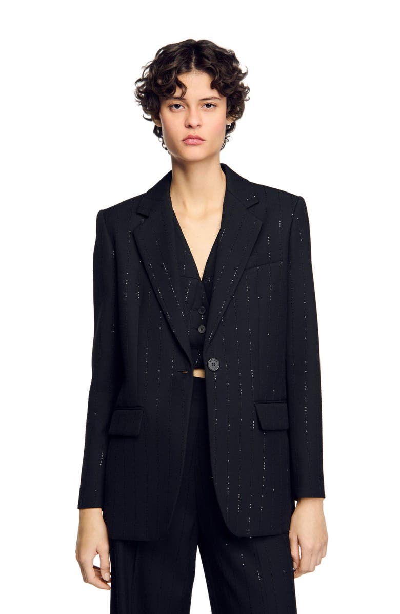 SANDRO Sequinned suit jacket, Alternate, color, Black