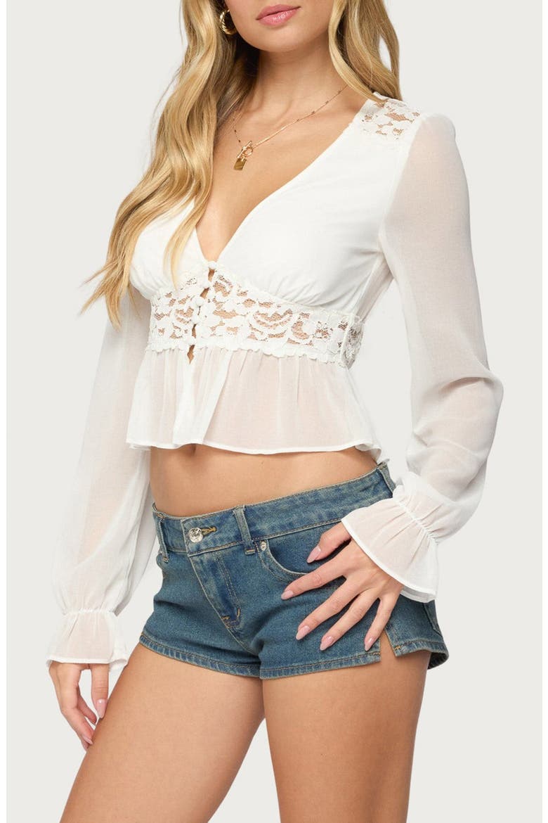 Fenia Lace Trim Chiffon Top, Alternate, color, CREAM