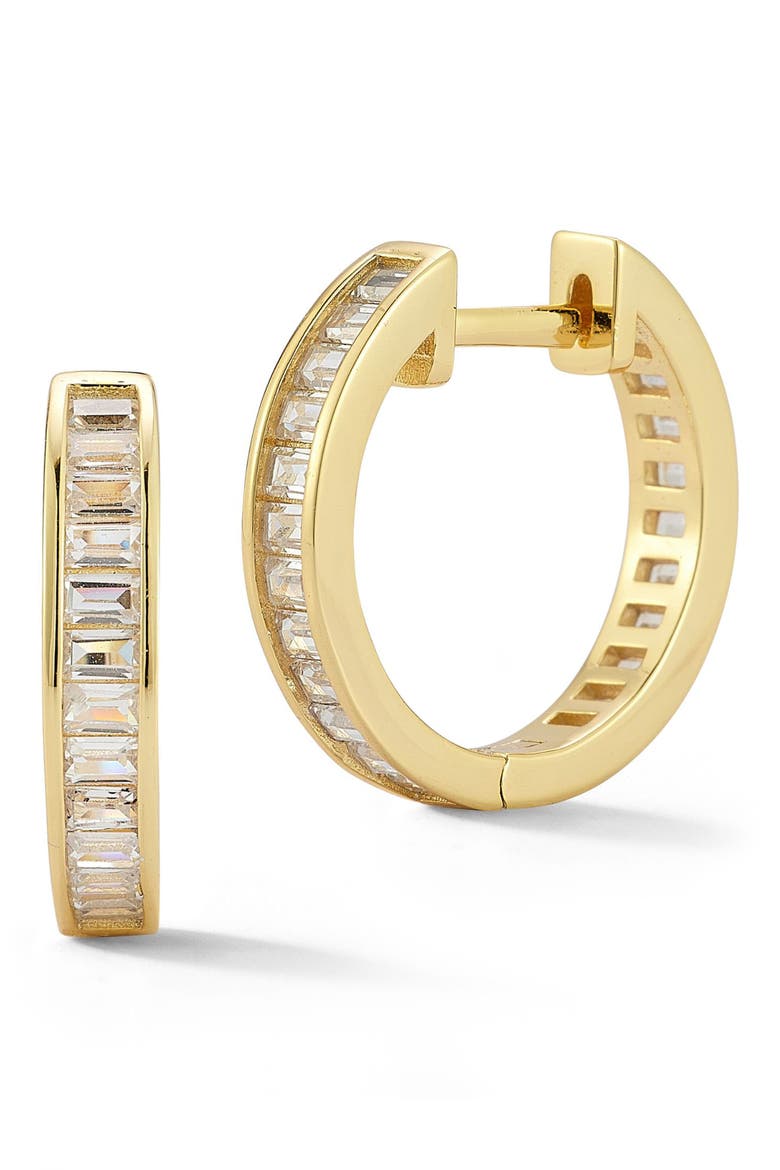 Baguette Huggie Hoop Earrings, Main, color, GOLD