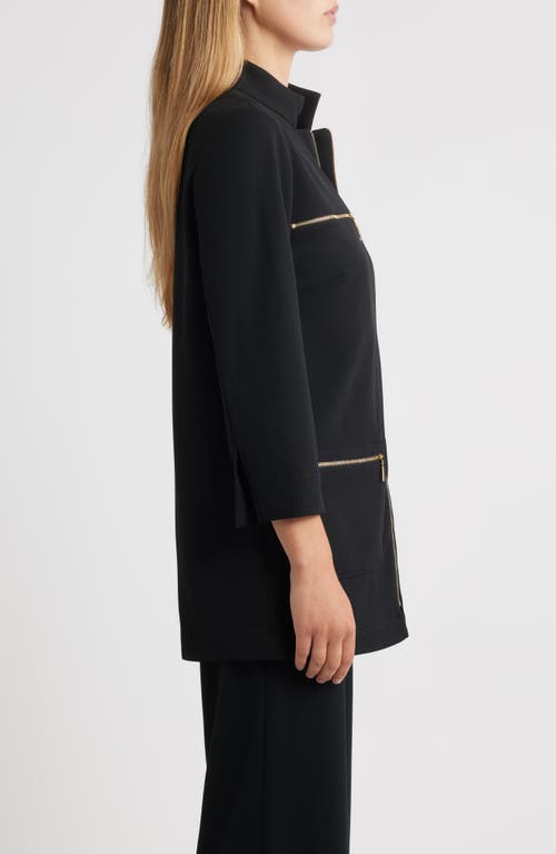 Ming Wang Deco Stretch Crepe Utility Jacket In Black