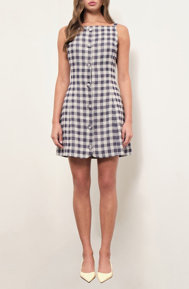 MAUDE CLUB Amanda Gingham Minidress, Main, color, Navy Gingham