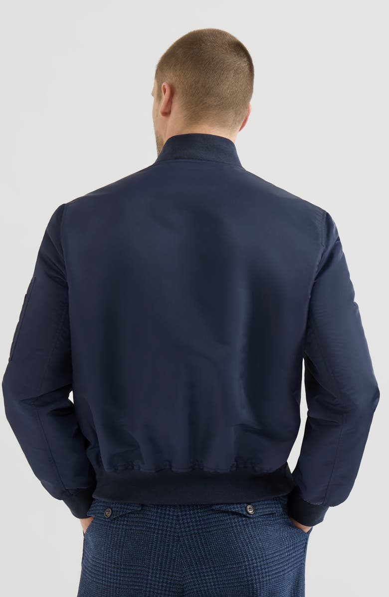 Brunello Cucinelli Water-resistant techno satin bomber jacket with Thermore<sup>®</sup> padding, Alternate, color, Navy Blue