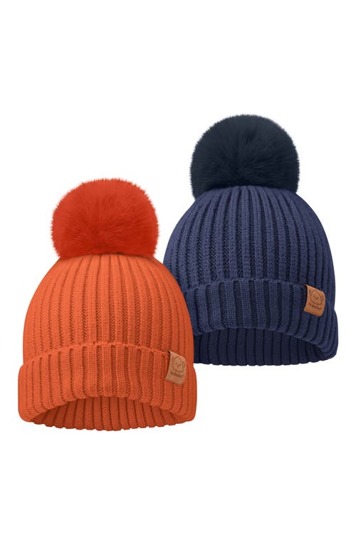 KeaBabies 2-Pack Pom Knitted Beanie in Ember 