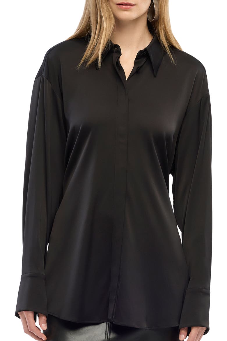 Bias Button Side Shirt, Alternate, color, BLACK
