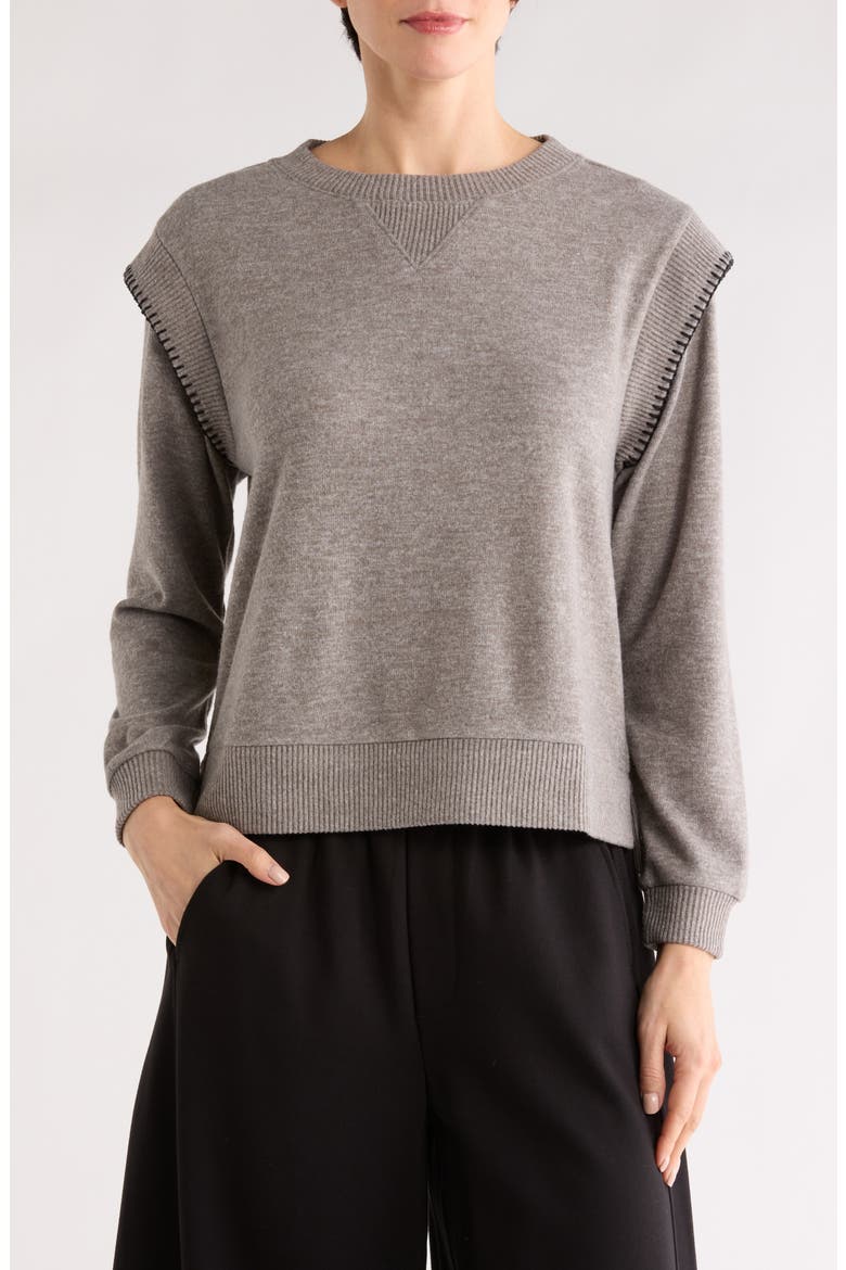Whipstitched Sweatshirt, Main, color, HEATHER PUTTY/ BLACK