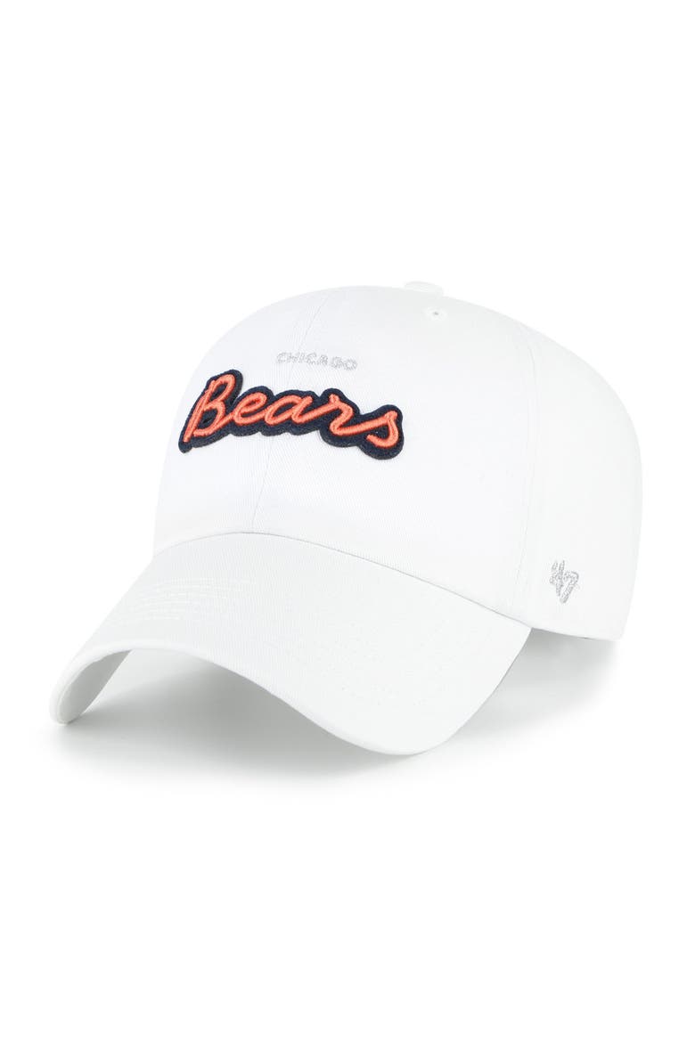 Women's '47  White Chicago Bears Trendy Script Clean Up Adjustable Hat, Main, color, White
