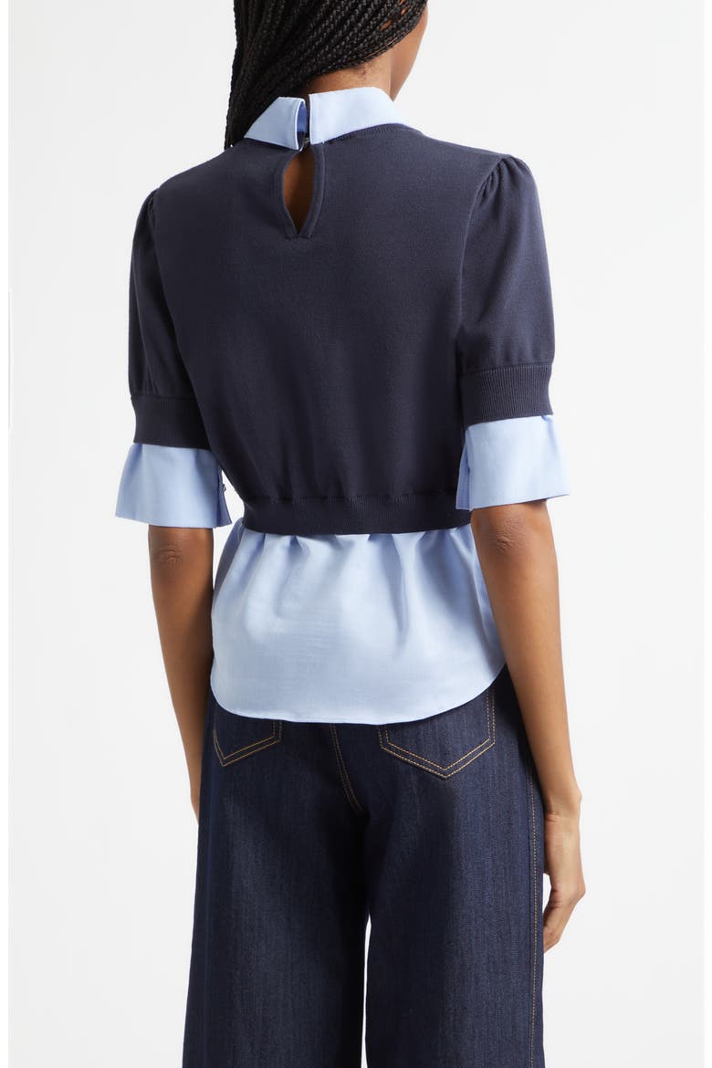 Capucine Mixed Media Top, Alternate, color, NAVY/ RAIN CLOUD