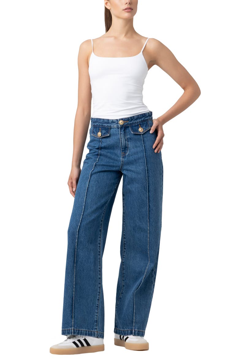 The Franklin Pintuck High Waist Wide Leg Jeans, Alternate, color, HANDS DOWN