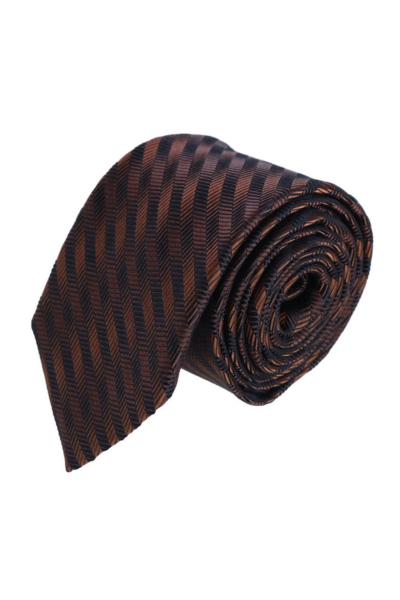 Nathanial Regal Patterned Diagonal Line Silk Business Necktie, Main, color, Brown