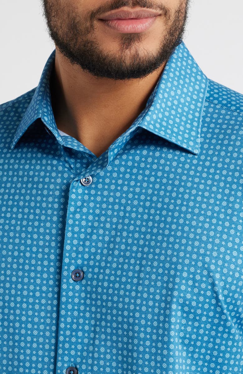 Bugatchi Miles OoohCotton<sup>®</sup> Floral Short Sleeve Button-Up Shirt, Alternate, color, Indigo