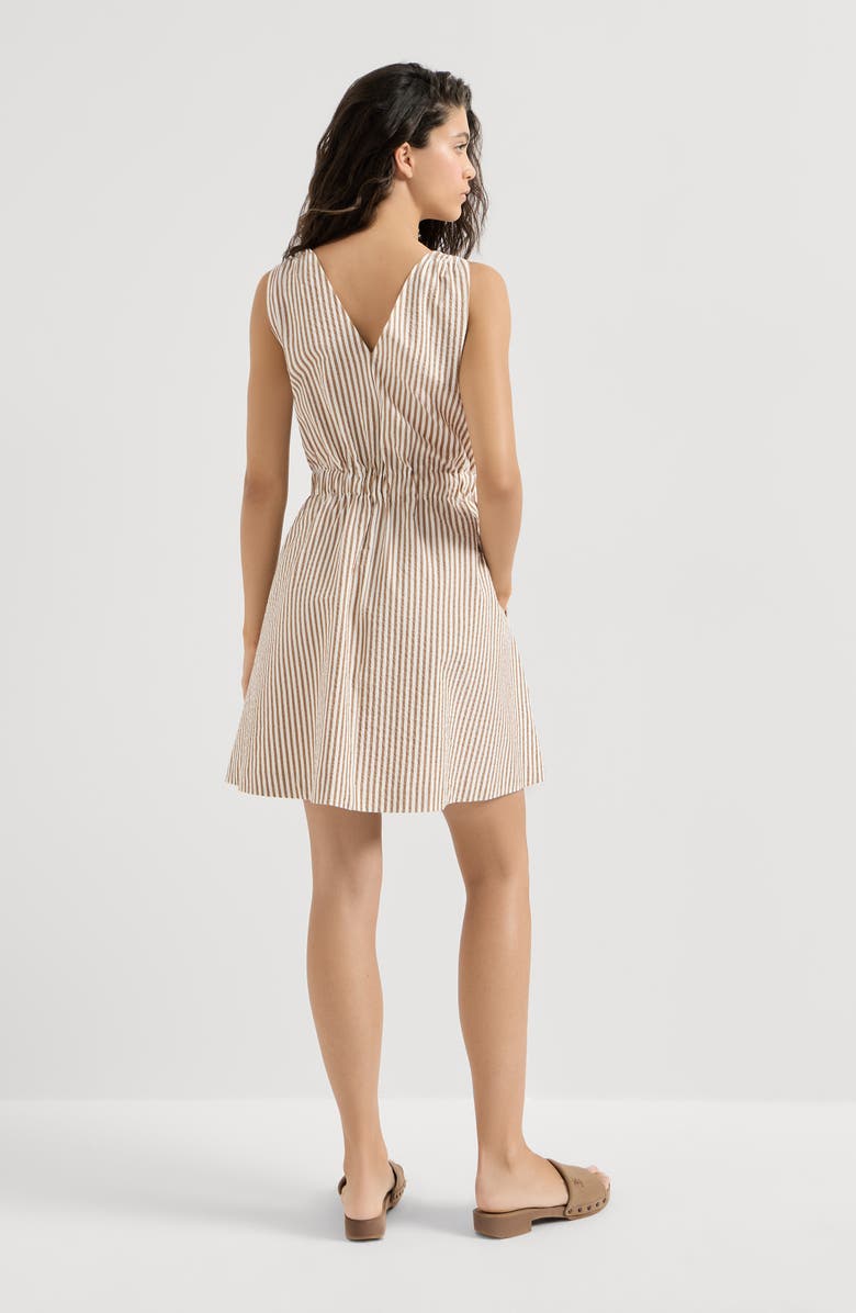 Brunello Cucinelli Striped seersucker belted dress, Alternate, color, Beige