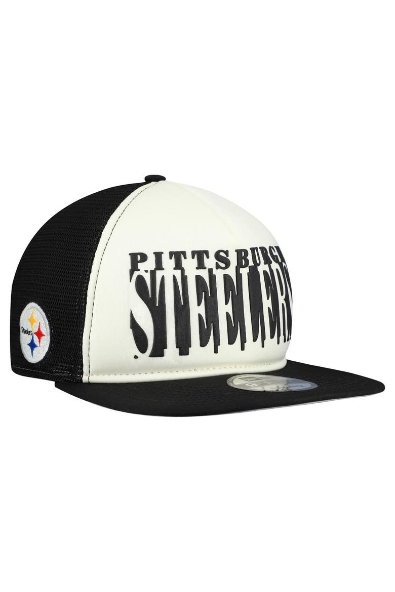 Men's New Era Cream/Black Pittsburgh Steelers  Cutout A-Frame 9FIFTY Snapback Hat, Main, color, Cream