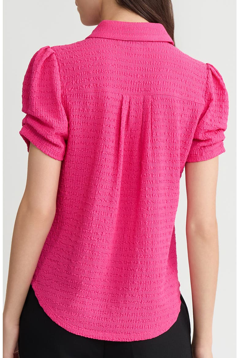 Pleat Sleeve Ridge Knit Button-Up Shirt, Alternate, color, PINK PERFECTION