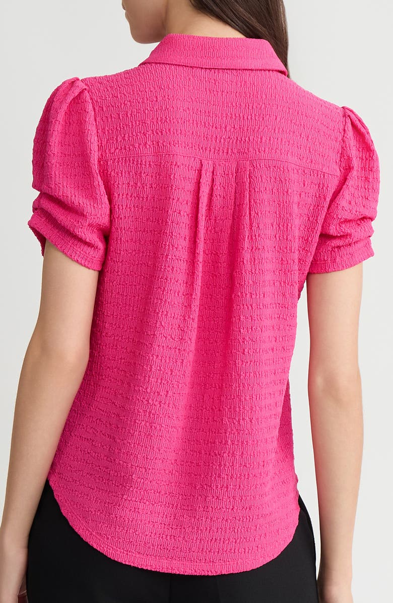 KASPER Pleat Sleeve Ridge Knit Button-Up Shirt, Alternate, color, Pink Perfection