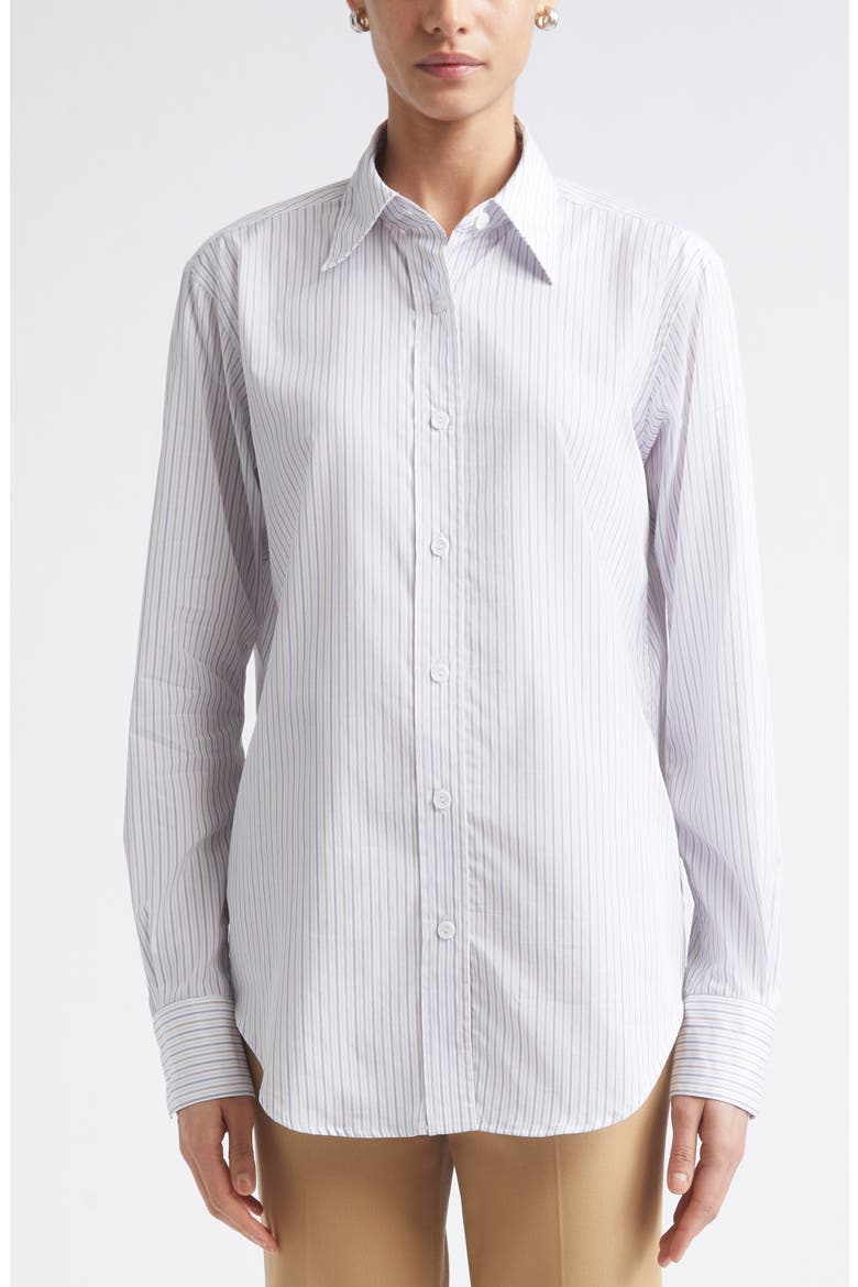 Stripe Organic Cotton Button-Up Tunic Shirt, Alternate, color, WHITE/ BLUE/ BROWN STRIPE