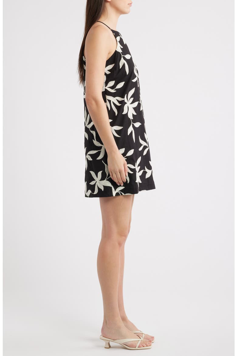 Floral Embroidered A-Line Minidress, Alternate, color, RICH BLACK 060