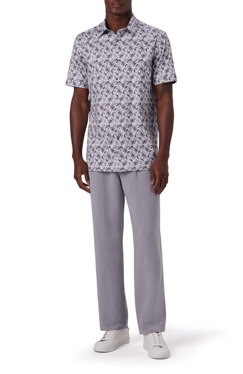 Bugatchi OoohCotton<sup>®</sup> Leaf Print Short Sleeve Button-Up Shirt, Alternate, color, 