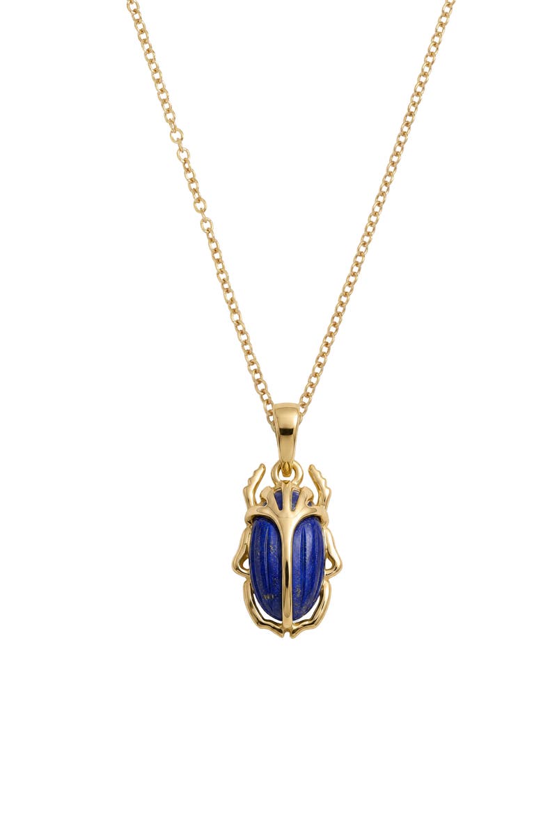 Carved Death Beetle Gemstone Pendant Necklace, Main, color, METALLIC GOLD/ LAPIS