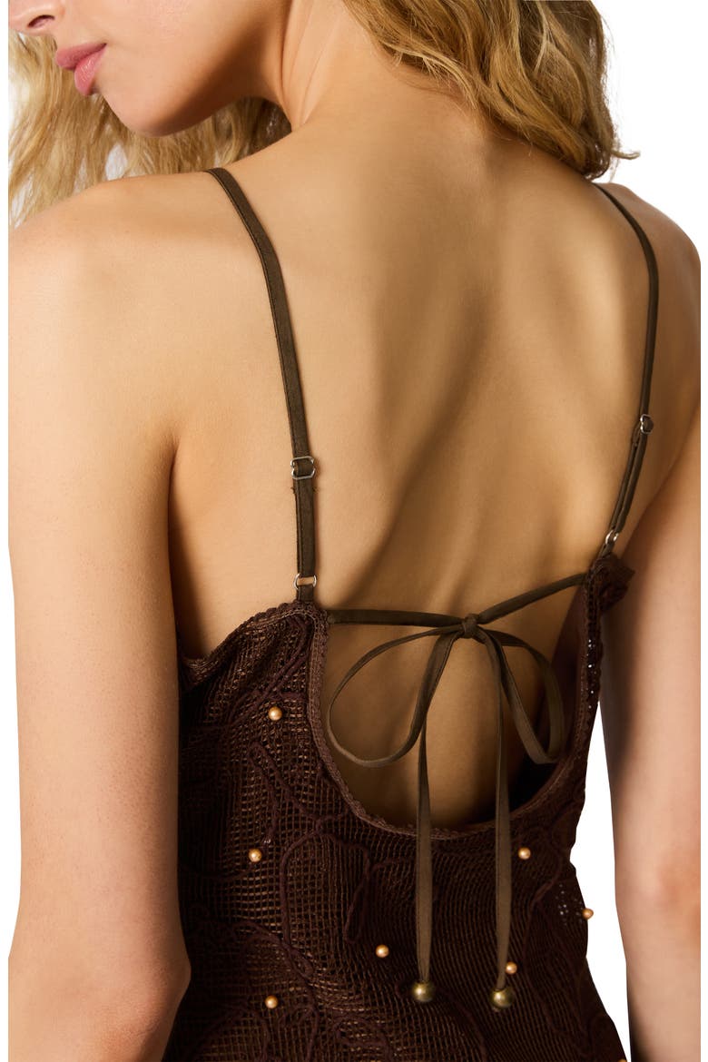 Maureene Bead Detail Floral Mesh Dress, Alternate, color, CHICORY COFFEE