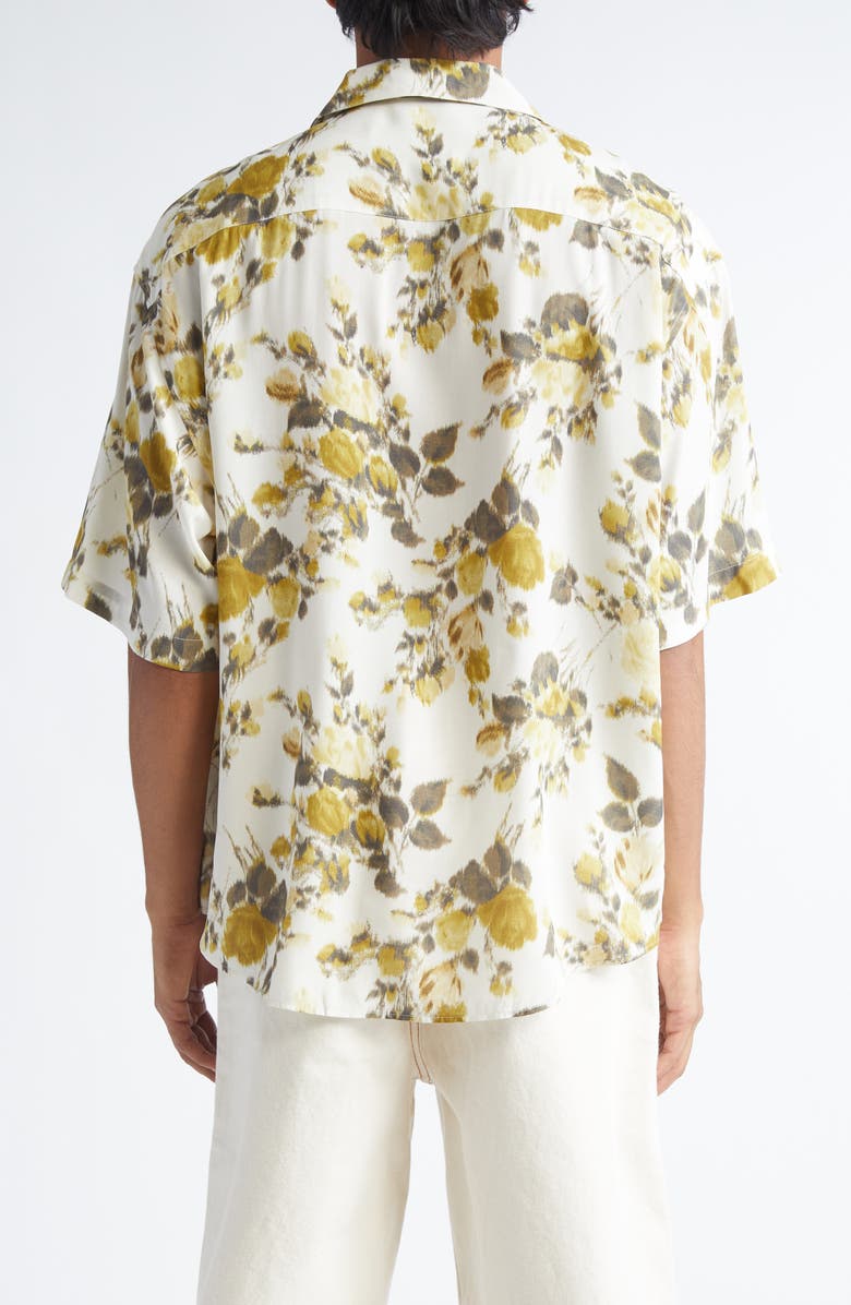 AMI PARIS Floral Print Camp Shirt, Alternate, color, Anis/ Ivoire