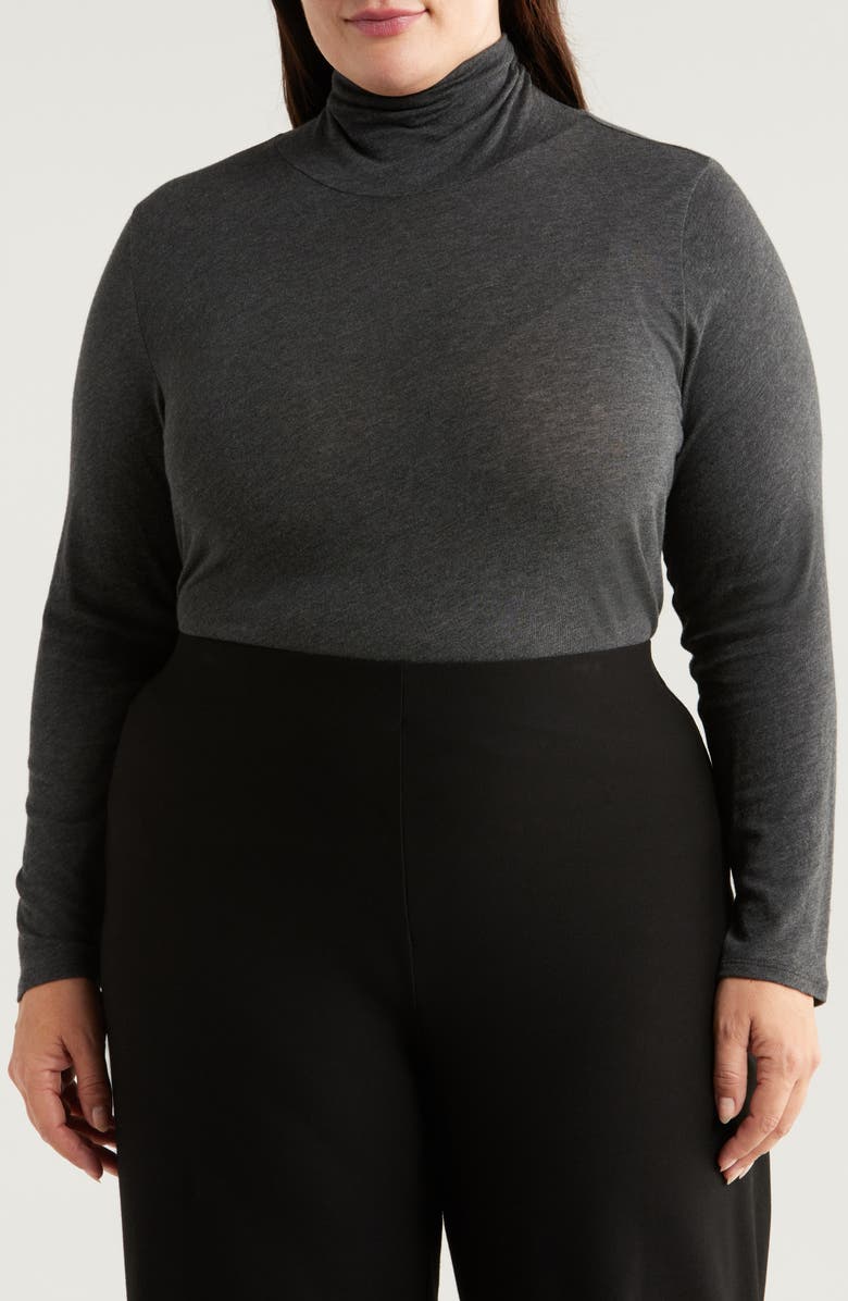 Eileen Fisher Long Sleeve Turtleneck Top, Main, color, Charcoal
