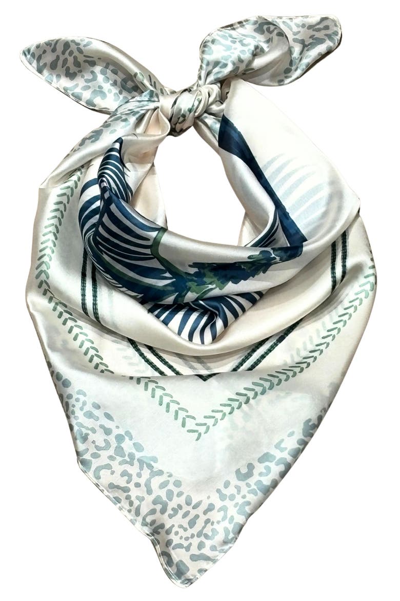 Palm Tree Satin Scarf, Alternate, color, NAVY