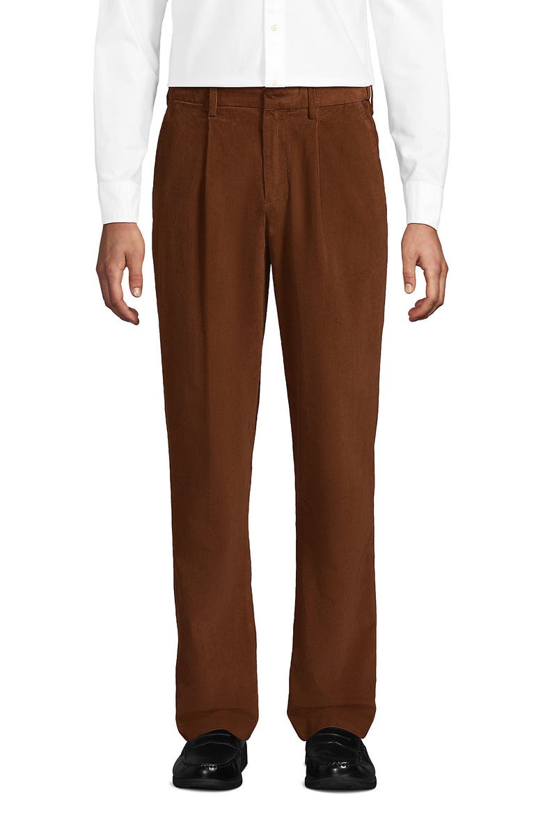 Corduroy Comfort Waist Classic Fit Pleated Front Pant, Main, color, Rich Ginger Brown