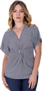 24seven Comfort Apparel Petites V-Neck Geometric Print Knot Front Cap Sleeve Top
