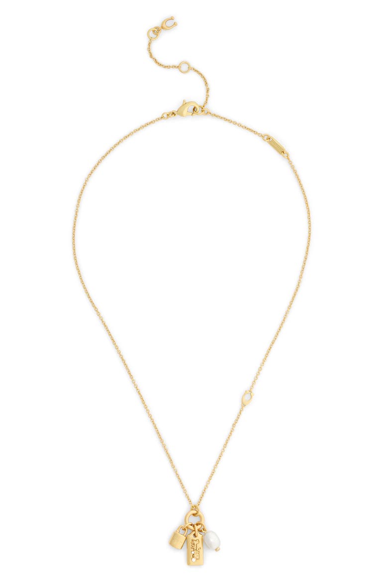 Faux Pearl Charm Cluster Pendant Necklace, Main, color, PEARL/ GOLD
