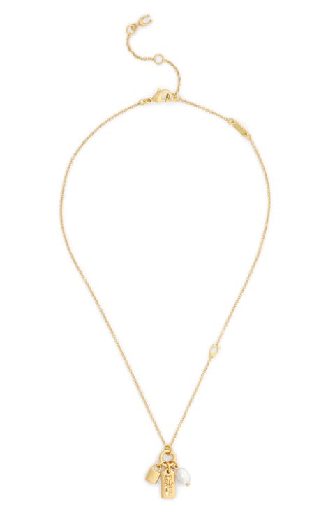 Faux Pearl Charm Cluster Pendant Necklace
