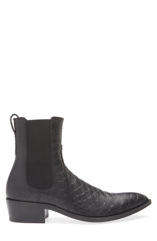 Tom Ford Matt Snakeskin Embossed Pointed Toe Chelsea Boot In Black