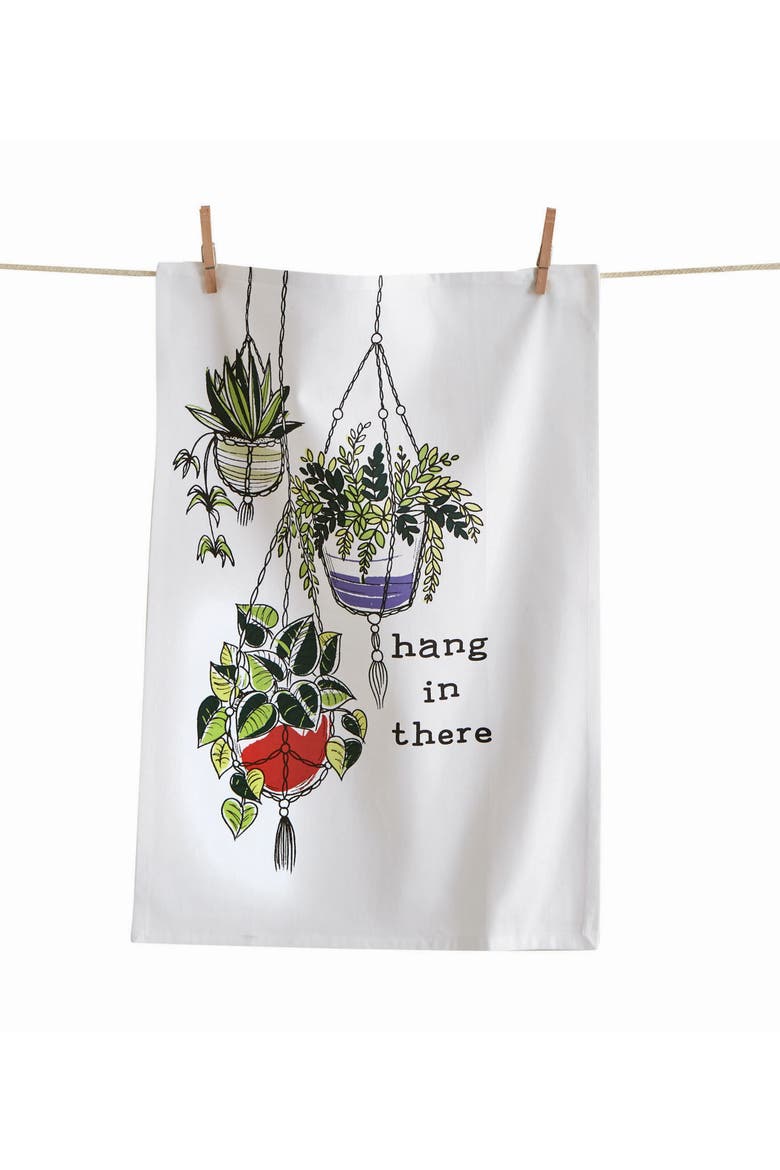 Hang In There White Cotton Dishtowel for Kitchen Cleaning, Main, color, Multicolored