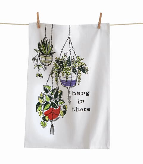 Hang In There White Cotton Dishtowel for Kitchen Cleaning