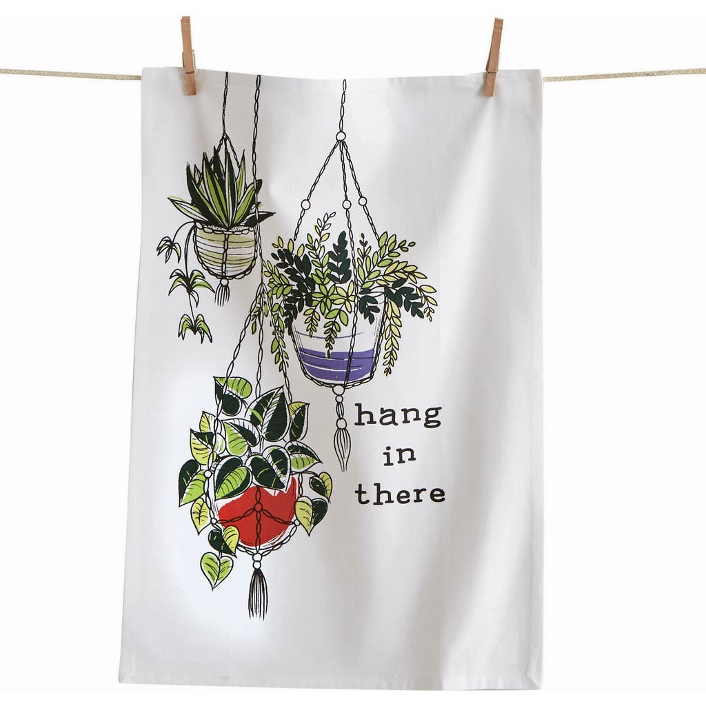 Tag Hang In There Dishtowel White Cotton 26" X 18" Cleaning Kitchen Towel Machine Washable In Multi