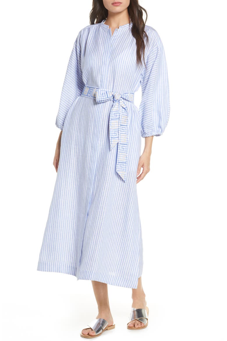 Stripe Linen Midi Shirtdress, Main, color, CLASSIC SWIM STRIPE