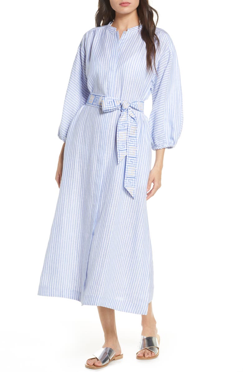 Tory Burch Stripe Linen Midi Shirtdress, Main, color, 