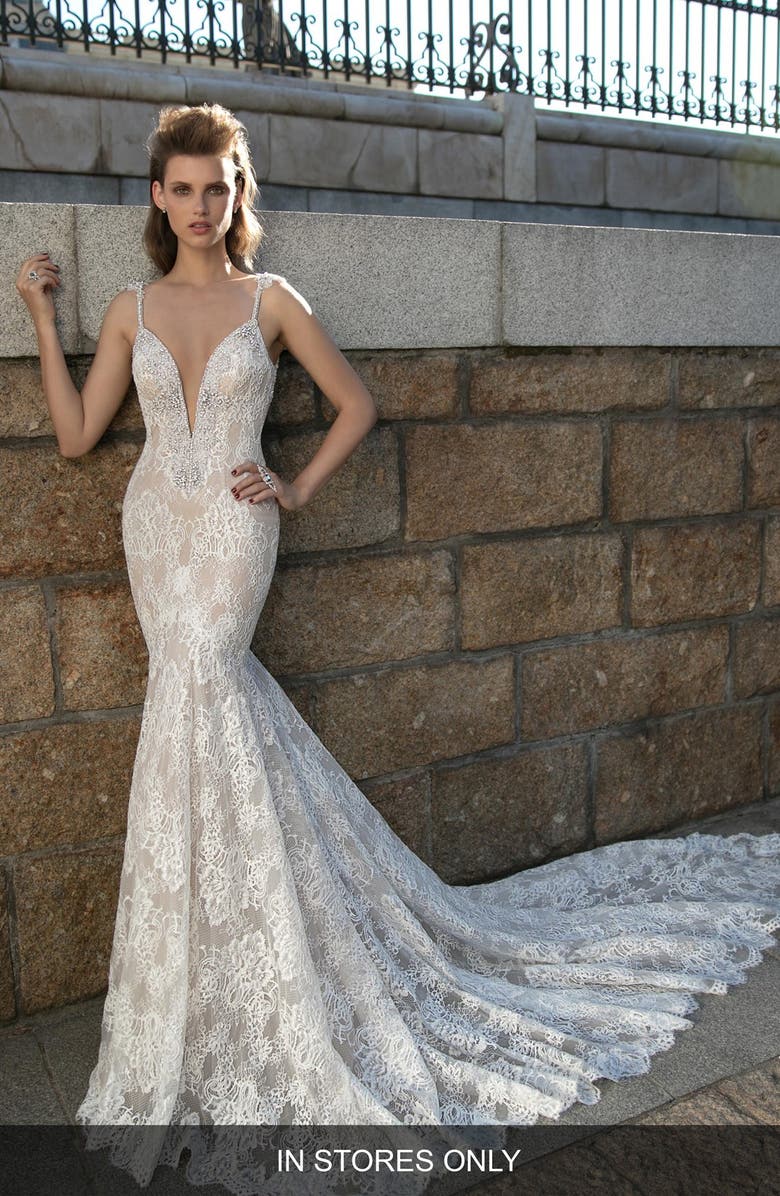 Berta Plunging V-Neck Beaded Lace Dress, Main, color, 