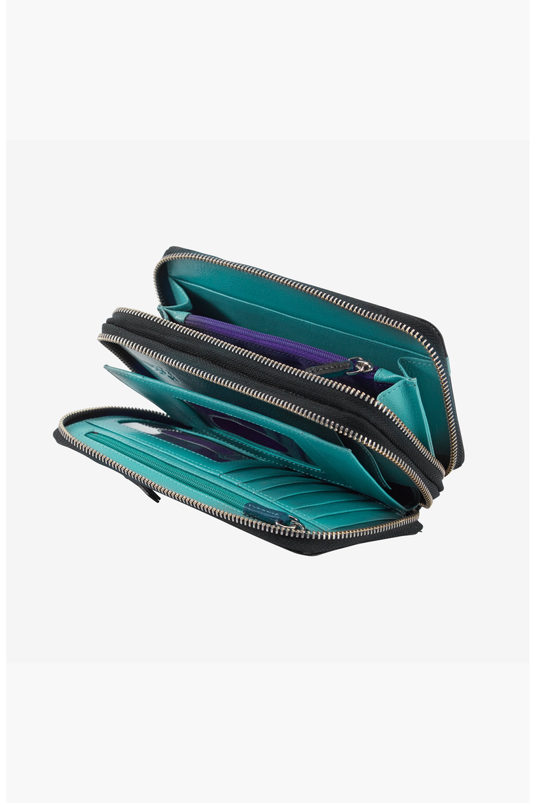 Siam Double Zip Wallet, Alternate, color, Black / French Blue