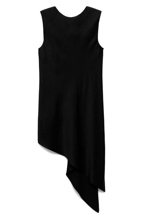 Mango Tie Back Asymmetric Satin Top In Black
