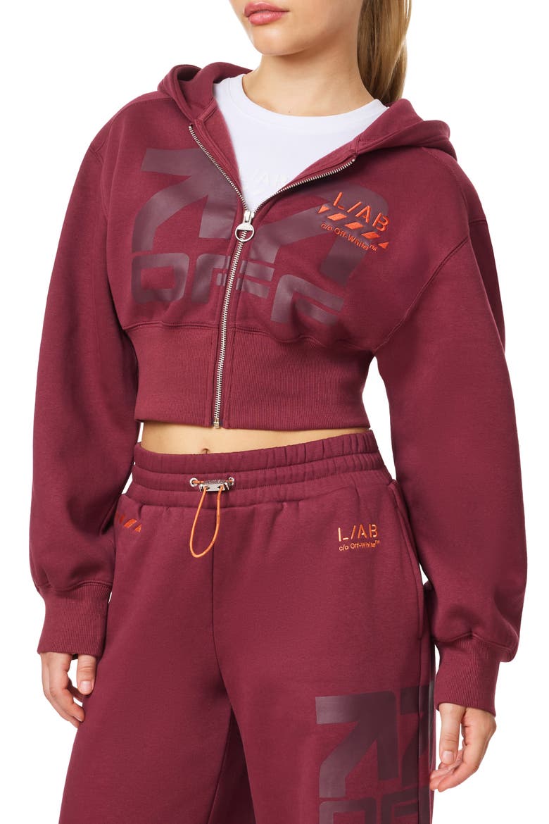 Graphic Cropped Full Zip Hoodie, Main, color, BURGUNDY
