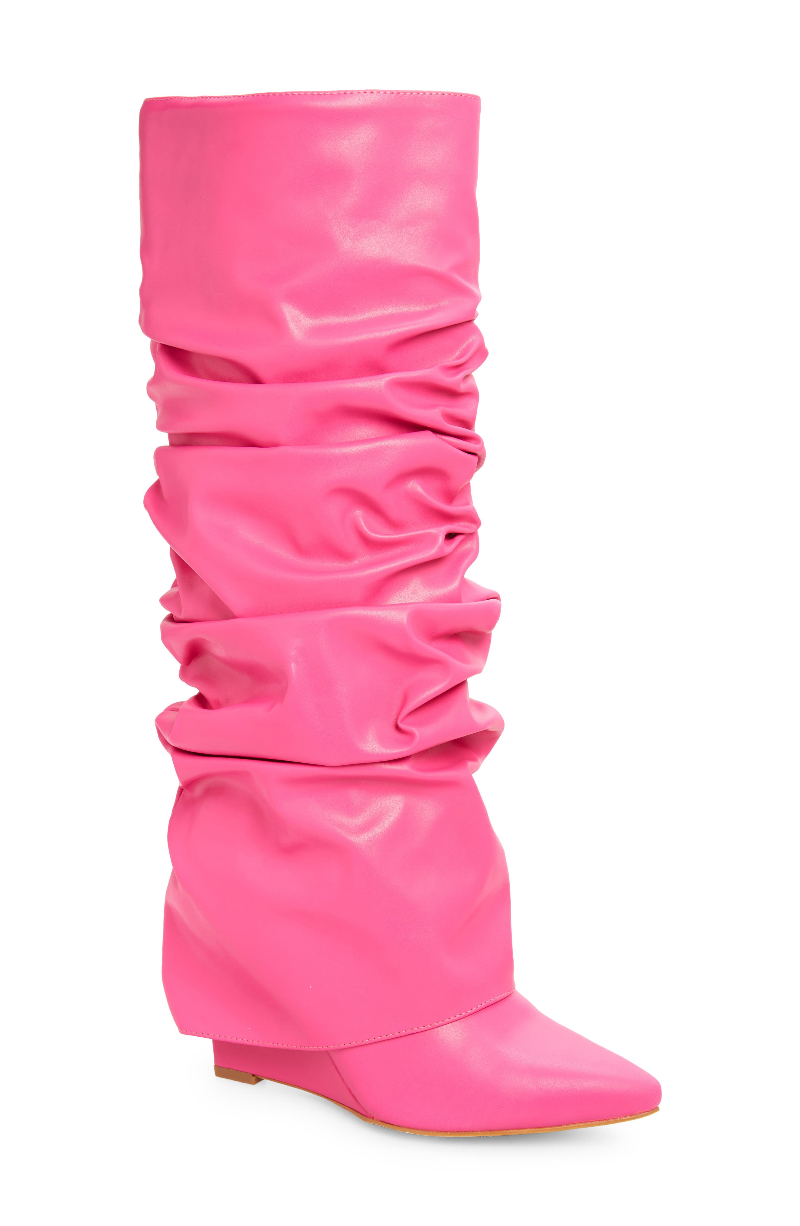 Zumma Foldover Slouch Pointed Toe Wedge Boot, Main, color, PINK