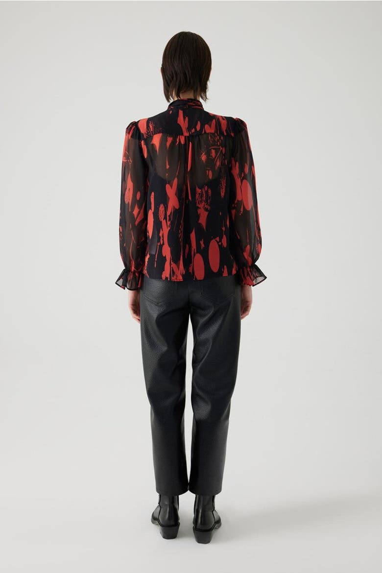 Agatha Sheer Chiffon Shirt, Alternate, color, RED-BLACK