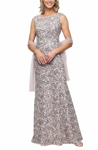 Beaded Floral Gown with Shawl