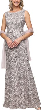 Alex Evenings Beaded Floral Gown with Shawl