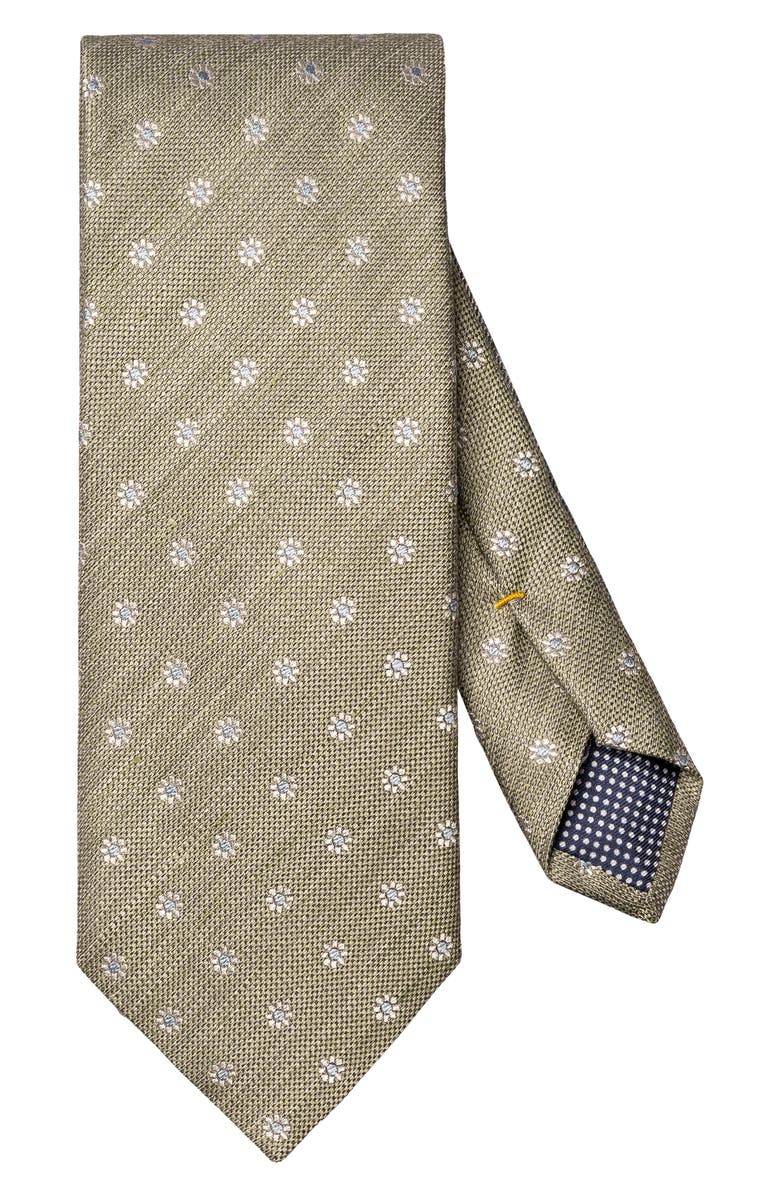 Eton Light Green Floral Linen & Silk Tie, Main, color, 